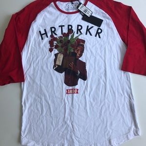 NEW AKOO men’s shirt red white heart hip hop XXL